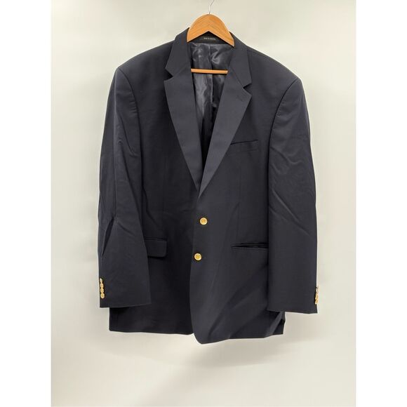 Chaps Ralph Lauren Blazer Sport Coat Men Size 48 L Navy Blue Gold Buttons - Picture 1 of 10